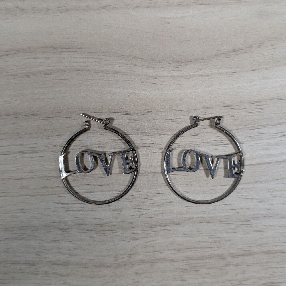 LOVE Hoop Earrings Silver Tone Word Hoop Earrings Statement Jewelry